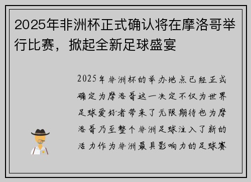 2025年非洲杯正式确认将在摩洛哥举行比赛，掀起全新足球盛宴